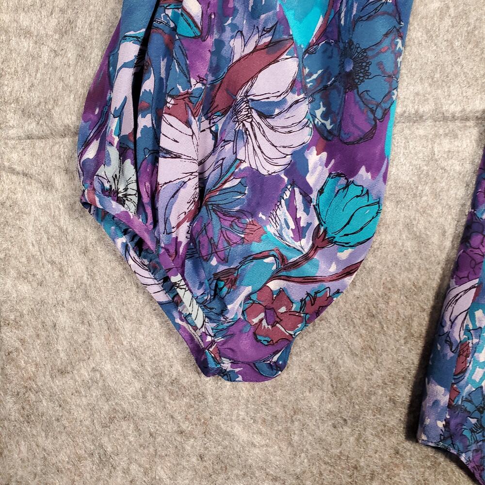 Rebecca Taylor Top Womens Size 6 Silk Floral Balloon Sleeve Boho Tie Belted - Picture 2 of 10